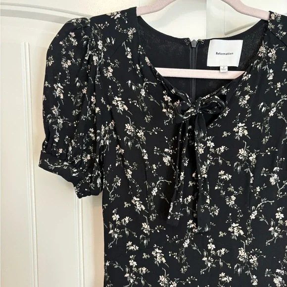 Reformation Delia Dress in Lucien black floral midi size 2 - Picture 5 of 12